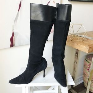 Manolo Blahnik Black Over-the-Knee Suede and Leather Boots